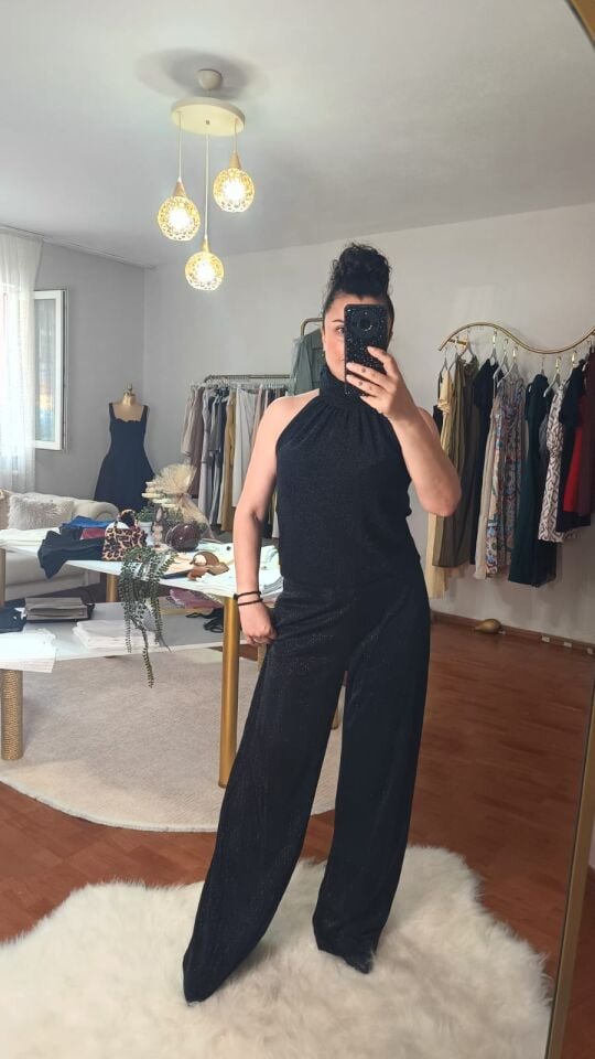 Zarif Kesim Işıltılı Siyah Abiye Bluz