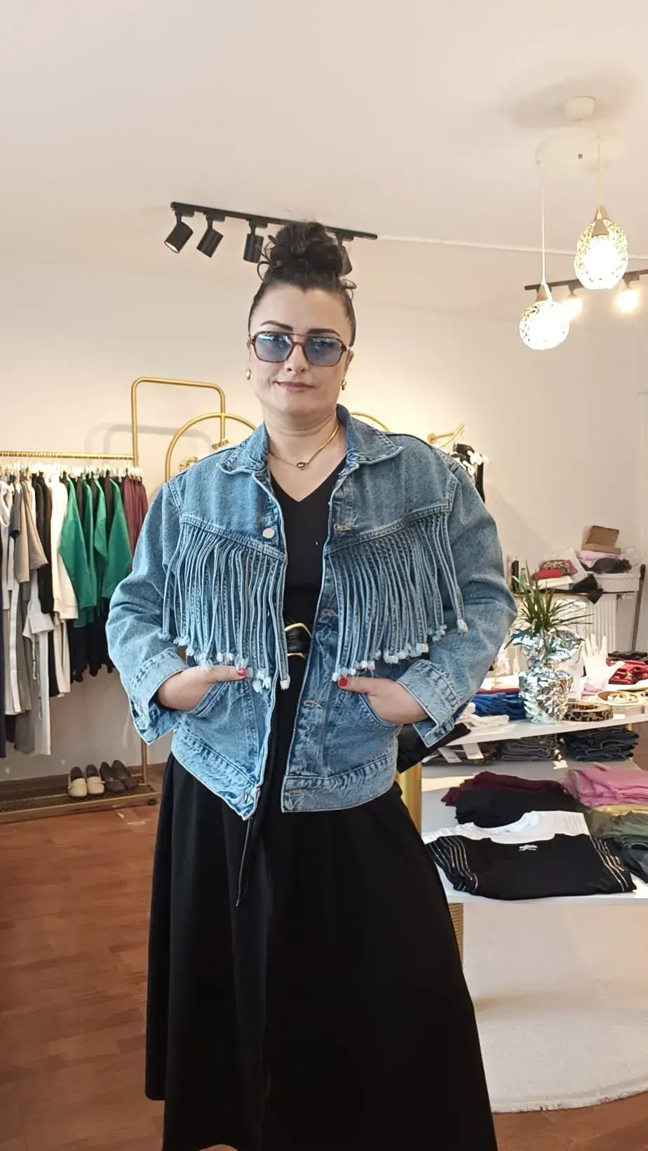 Püskül Detaylı Mavi Jean Ceket