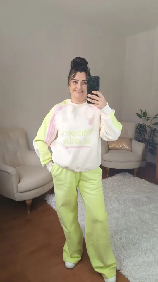 İçi Şardonlu Fıstık Yeşili Oversize Eşofman Takım