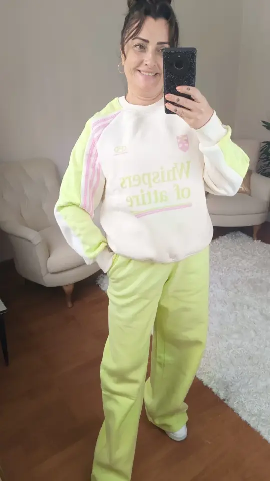 İçi Şardonlu Fıstık Yeşili Oversize Eşofman Takım