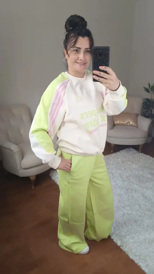 İçi Şardonlu Fıstık Yeşili Oversize Eşofman Takım