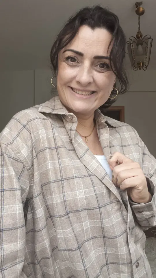 Kalın Dokuma Oversize Ekoseli Gömlek (Krem Rengi)