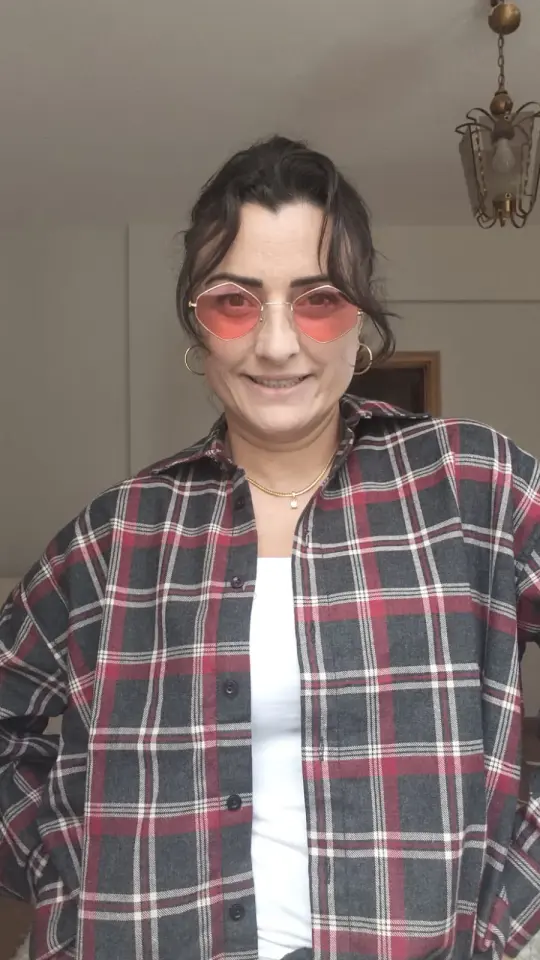 Kalın Dokuma Oversize Ekoseli Gömlek (Kahverengi & Kırmızı)