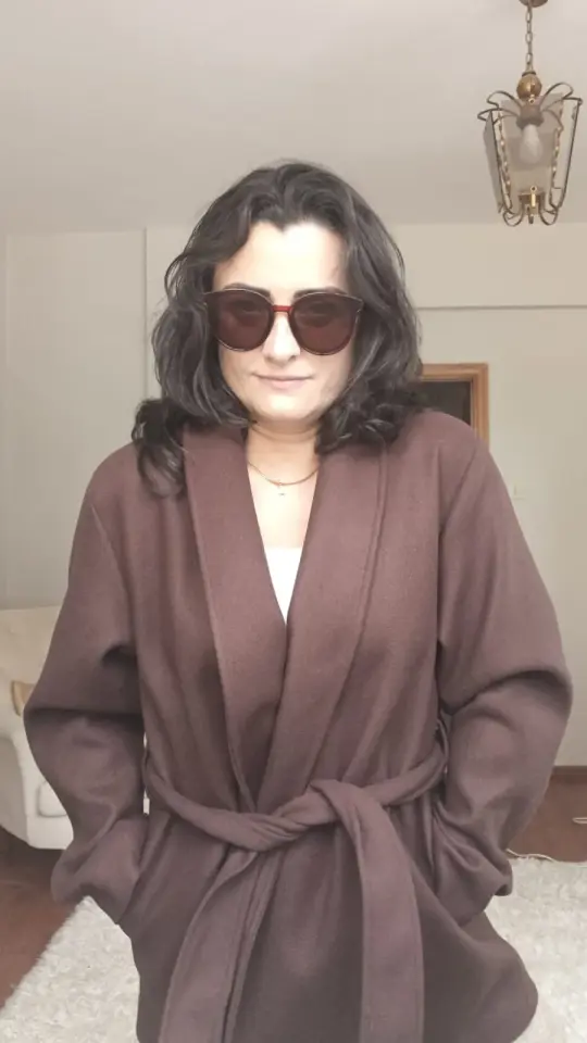 Beli Kuşaklı Kahverengi Kaşe Kaban