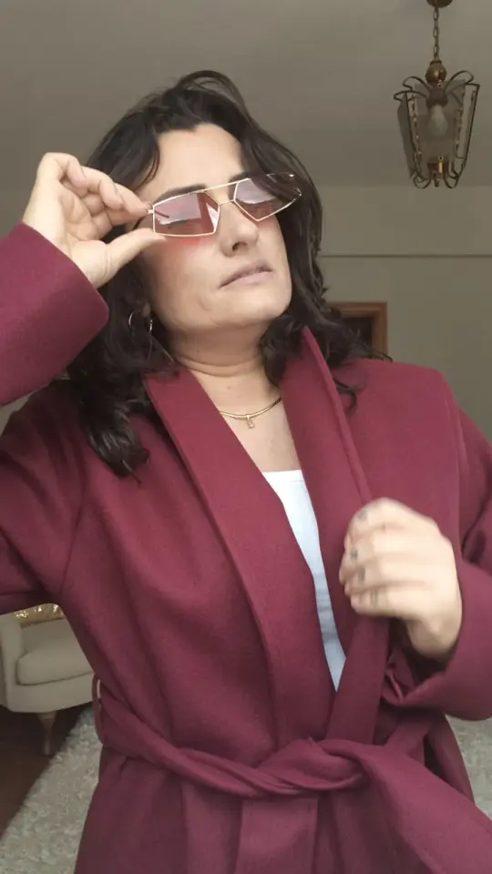 Beli Kuşaklı Bordo Kaşe Kaban