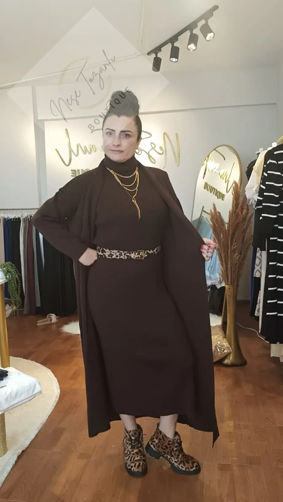 Hırka & Elbise İkili Triko Takım (Kahverengi)