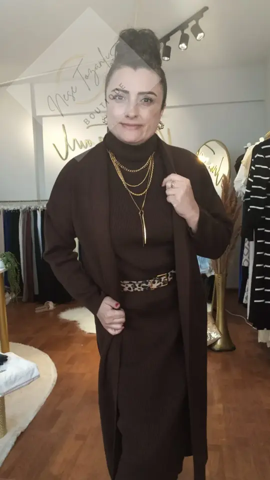 Hırka & Elbise İkili Triko Takım (Kahverengi)