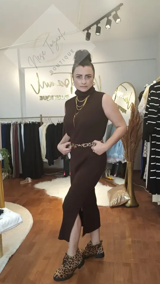 Hırka & Elbise İkili Triko Takım (Kahverengi)