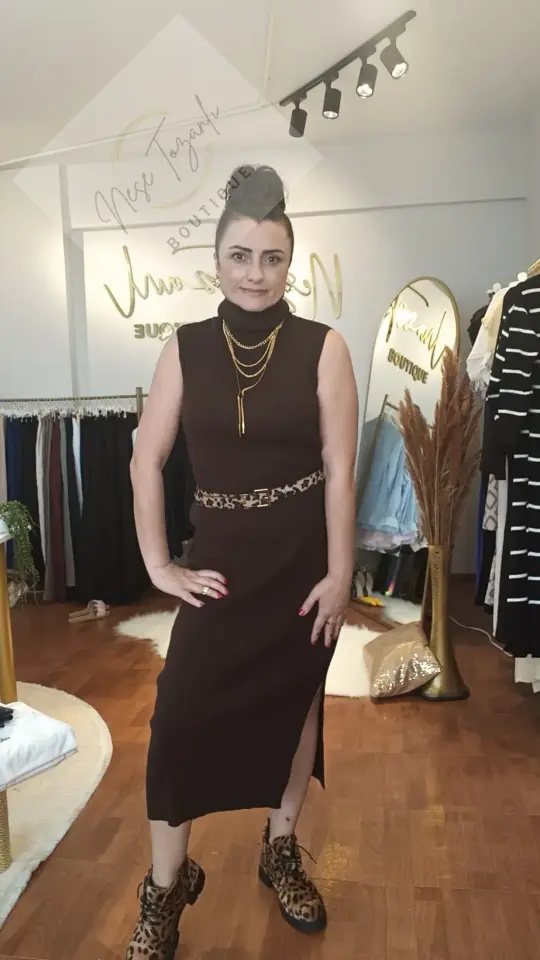 Hırka & Elbise İkili Triko Takım (Kahverengi)