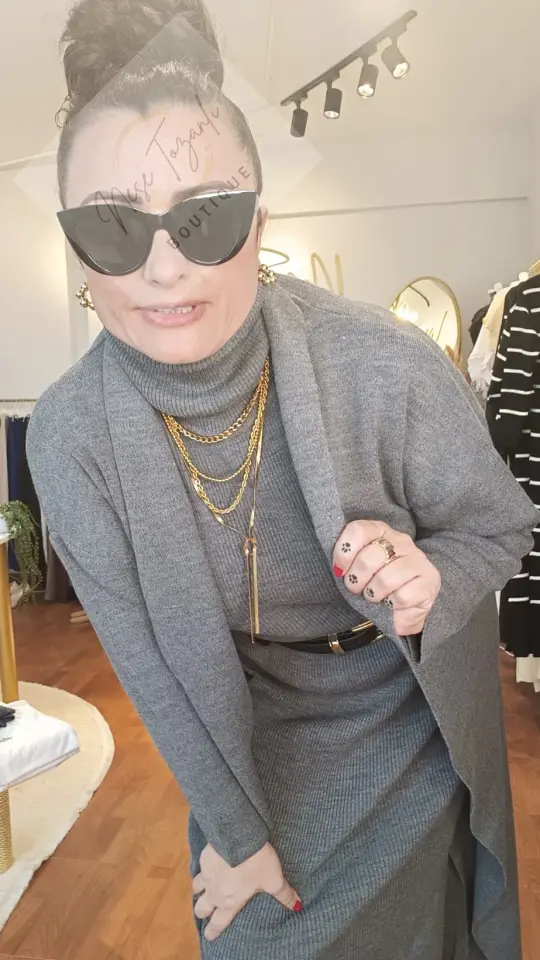 Hırka & Elbise İkili Triko Takım (Gri)