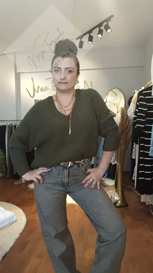 Yüksek Bel Bol Paça Gri Jeans