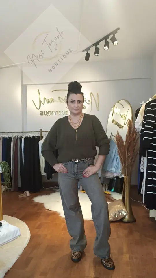 Yüksek Bel Bol Paça Gri Jeans