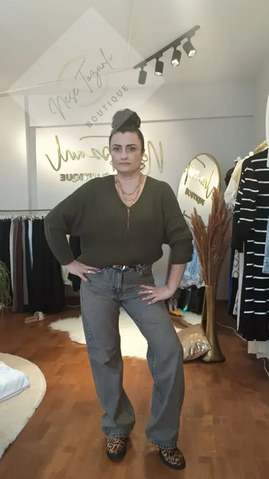 Yüksek Bel Bol Paça Gri Jeans