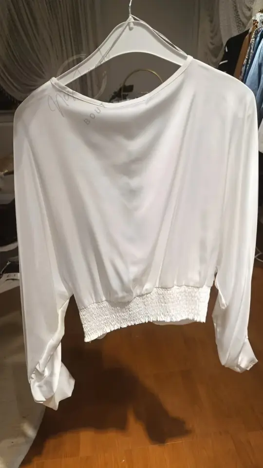 Beli Gipeli Kruvaze Yaka Beyaz Saten Gömlek | Modern & Rahat Kalıp