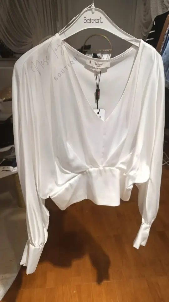 Beli Gipeli Kruvaze Yaka Beyaz Saten Gömlek | Modern & Rahat Kalıp