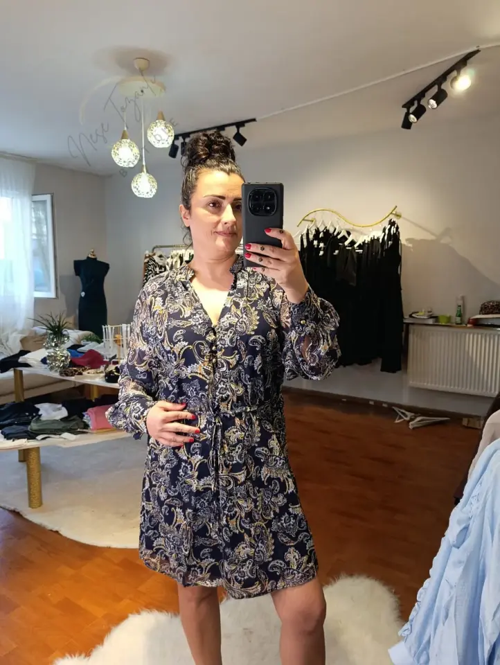 Beli Büzgülü Şal Desenli Astarlı Şifon Elbise