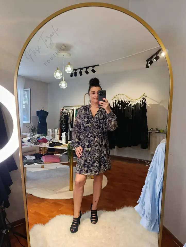 Beli Büzgülü Şal Desenli Astarlı Şifon Elbise