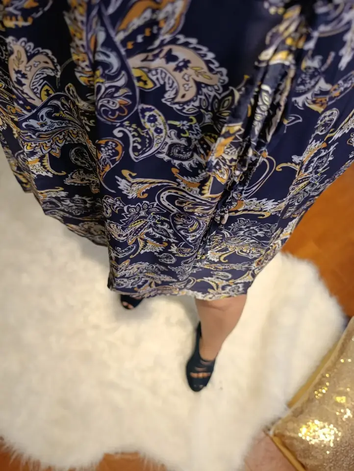 Beli Büzgülü Şal Desenli Astarlı Şifon Elbise