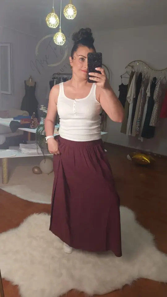 Beli Gipeli Lastikli Bordo Maxi Etek | Konforlu & Salaş Kesim