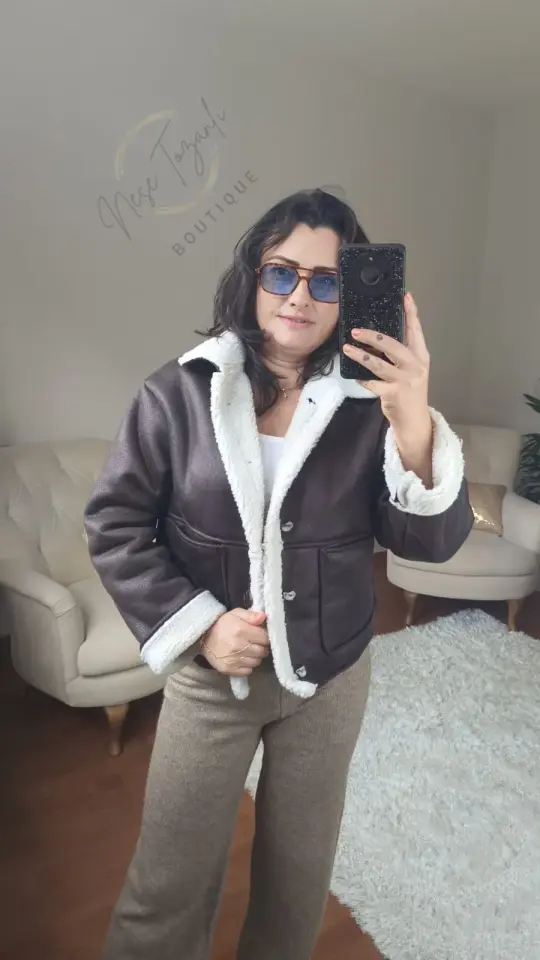 İçi Kürklü Kahverengi Nubuk Aviator Mont | Sıcak & İkonik Stil