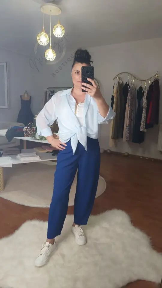 Oversize Kesim Dokulu Süt Mavi Transparan Gömlek | Yazlık & Serin