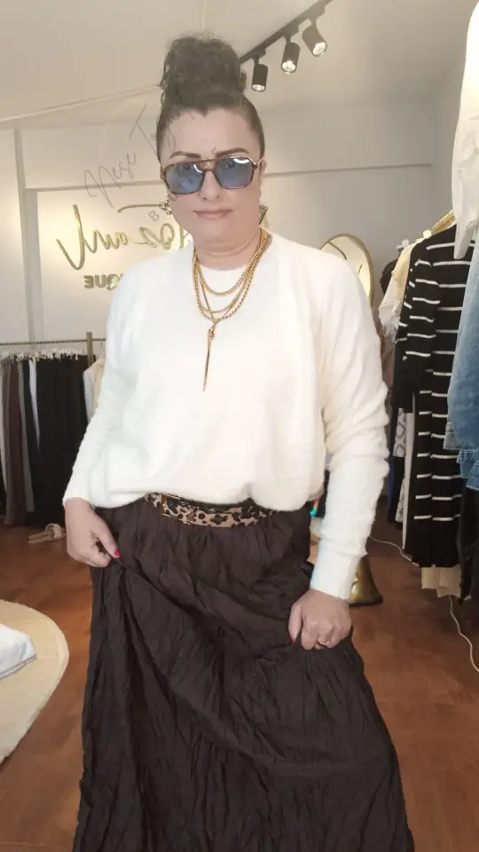 Acı Kahve Kendinden Kırışık Dokulu Maxi Etek | Ütü İstemeyen Bohem Stil