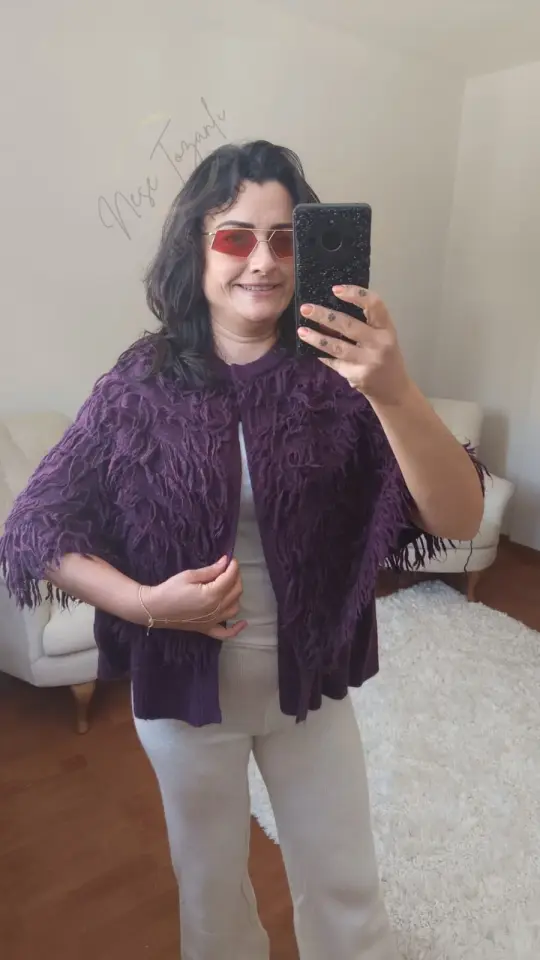 İçi Yelekli Püskül Detaylı Mürdüm Bohem Triko Panço | Gizemli & Asi